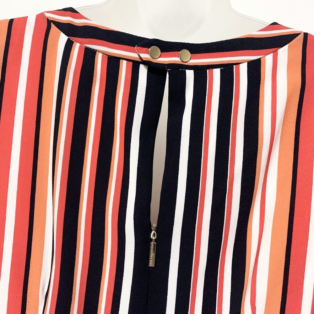 Karl Lagerfeld Size 4 Striped Asymmetrical Handkerchief Hem Dress Faux Wrap - Picture 7 of 14